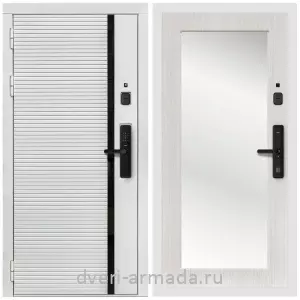 Входные двери со вставками, Умная входная смарт-дверь Армада Каскад WHITE МДФ 10 мм Kaadas S500 / МДФ 16 мм ФЛЗ-Пастораль, Дуб белёный