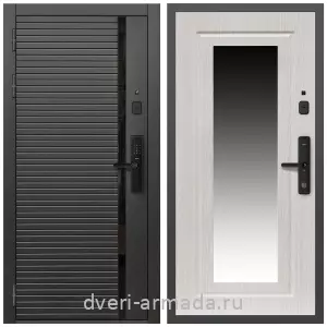 Входные двери со вставками, Умная входная смарт-дверь Армада Каскад BLACK МДФ 10 мм Kaadas S500 / МДФ 16 мм ФЛЗ-120 Дуб белёный