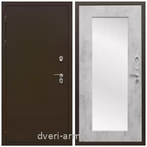 С зеркалом, Дверь входная уличная в дом Армада Термо Молоток коричневый/ МДФ 16 мм ФЛЗ-пастораль, Бетон светлый