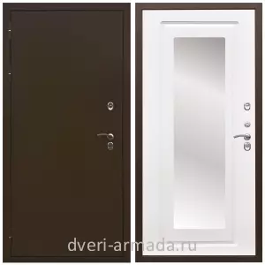 С зеркалом, Дверь входная уличная в дом Армада Термо Молоток коричневый/ МДФ 16 мм ФЛЗ-120 Ясень белый