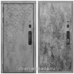 МДФ со стеклянными вставками, Дверь входная Армада Квадро МДФ 16 мм Kaadas K9 / МДФ 6 мм ПЭ Цемент темный