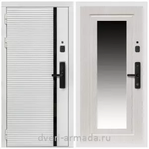 Входные двери со вставками, Умная входная смарт-дверь Армада Каскад WHITE МДФ 10 мм Kaadas S500 / МДФ 16 мм ФЛЗ-120 Дуб белёный