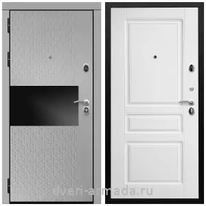Входные двери с тремя петлями, Дверь входная Армада Престиж Черная шагрень МДФ 16 мм Милк рикамо софт / МДФ 16 мм ФЛ-243 Белый матовый