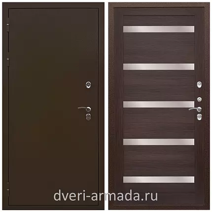 Дверь входная уличная в дом Армада Термо Молоток коричневый/ МДФ 16 мм СБ-14 Эковенге стекло белое